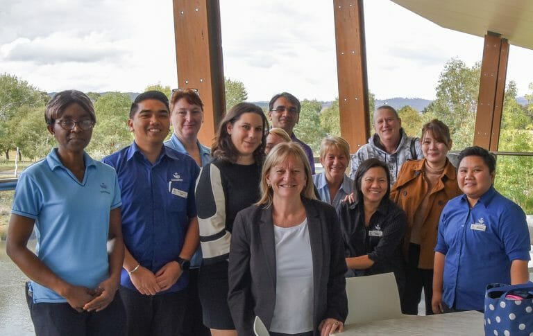 Goodwin carers and nursing staff with Dr Moyra Mortby and Robyn Boyd Executive Manager Residential Care Goodwin
